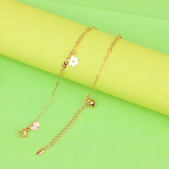 "Rose Gold Anklet with Cross & Flower Charms, XPAL1164 - Picture 3 of 12